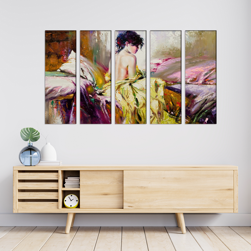 Artistic Abstract Art Canvas Wall Painting- With 5 Frames