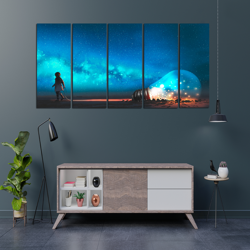 Illustration Print On Canvas Wall Painting - With 5 Panel