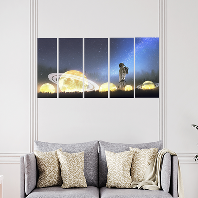 Astronaut and Space Canvas Wall Painting - With 5 Panel