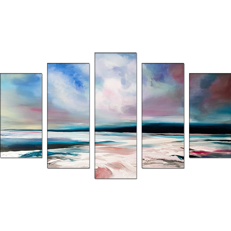 Cloud Abstract Art Canvas Wall Painting- With 5 Frames