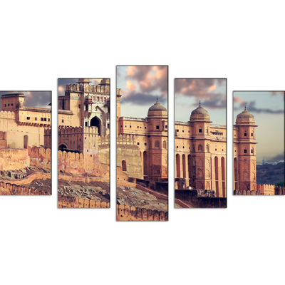 Amer fort Abstract Canvas Wall Painting- With 5 Frames