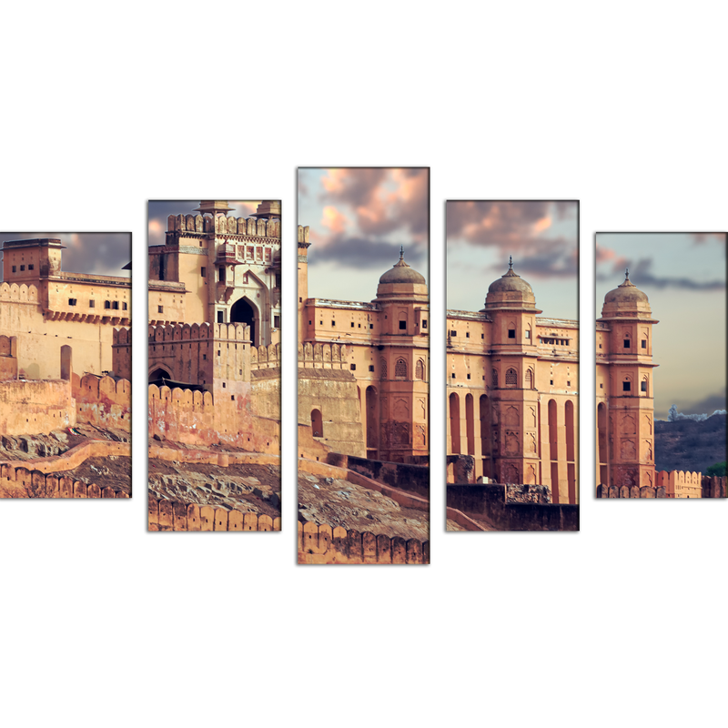 Amer fort Abstract Canvas Wall Painting- With 5 Frames