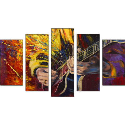 Man Playing Guitar Abstract Canvas Wall Painting- With 5 Frames