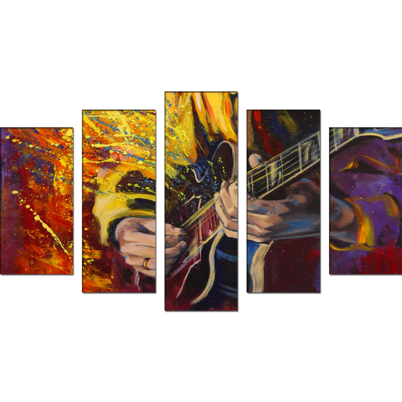 Man Playing Guitar Abstract Canvas Wall Painting- With 5 Frames