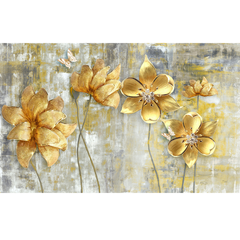 Golden Flower Digitally Printed Wallpaper