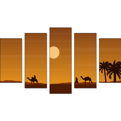 Camel Rider In Desert Canvas Wall Painting- With 5 Frames