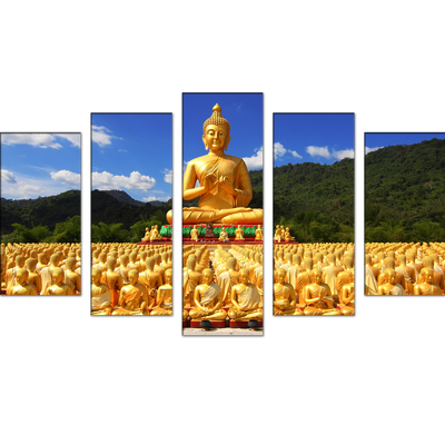 Golden Buddha With Nature Canvas Wall Painting- With 5 Frames