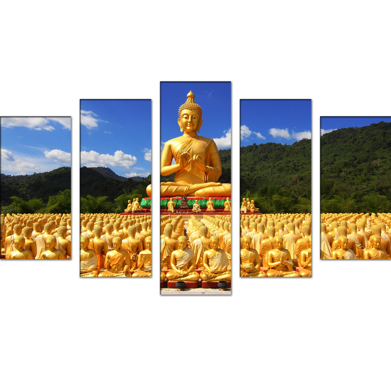 Golden Buddha With Nature Canvas Wall Painting- With 5 Frames