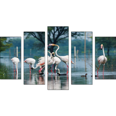 Flamingo Birds Canvas Panel Wall Painting - With 5 Frames