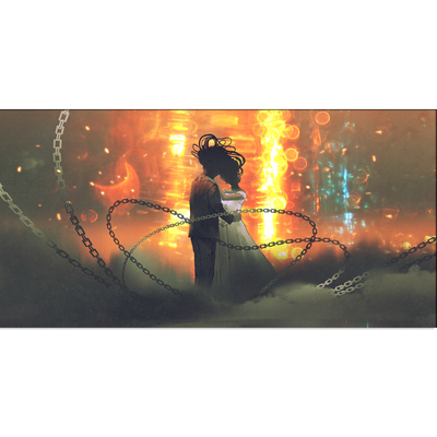 Couple In Fire Background Canvas Wall Painting