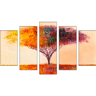 Colorful Tree Canvas Wall Painting- With 5 Frames
