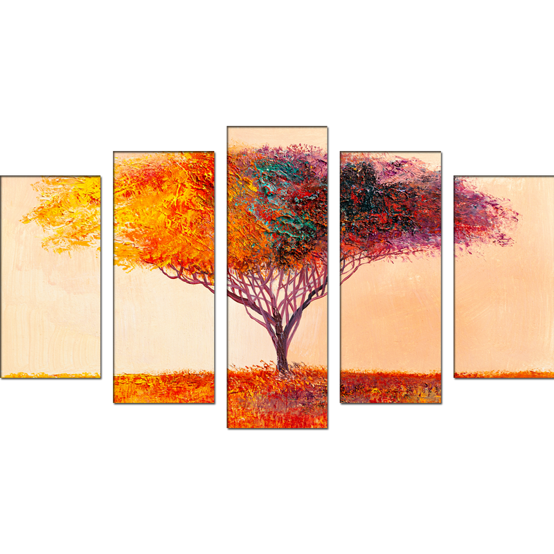 Colorful Tree Canvas Wall Painting- With 5 Frames