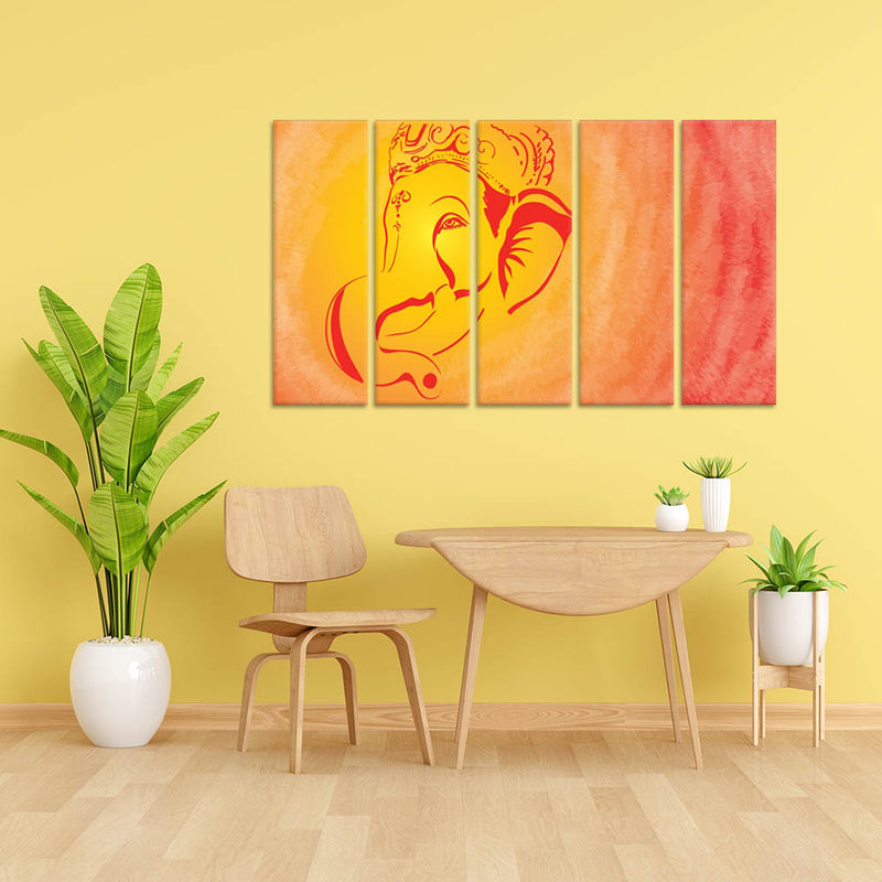 Lord Ganesh Canvas Wall Painting - With 5 Panel