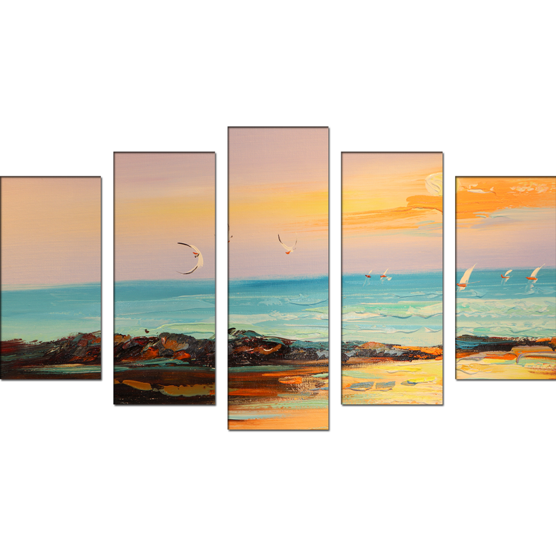 Abstract Color Beautiful Scenery Canvas Wall Painting- With 5 Frames