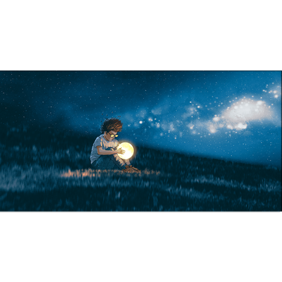 Boy With A Moon Light Ball In Hand Canvas Wall Painting
