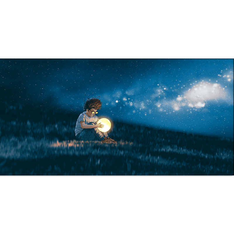 Boy With A Moon Light Ball In Hand Canvas Wall Painting