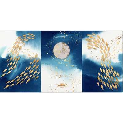 Looife Blue and Gold Fish Canvas Wall Painting