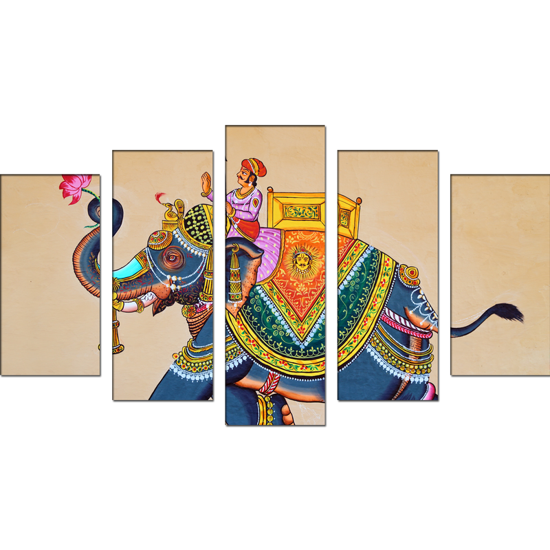 Madhubani Elephants Canvas Wall Painting