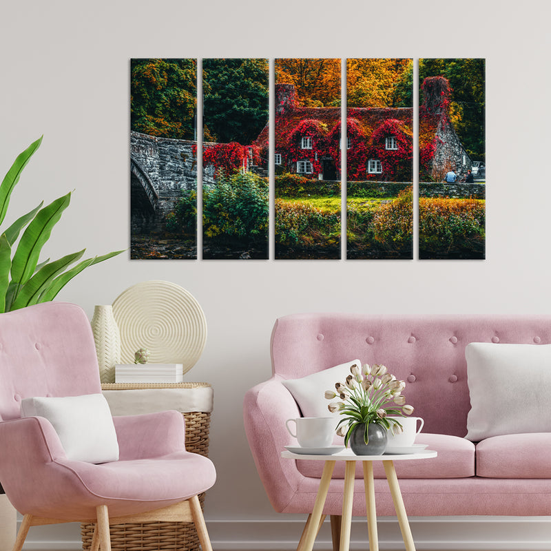 A Beautiful Flower Scenery Canvas Wall Painting - With 5 Panel