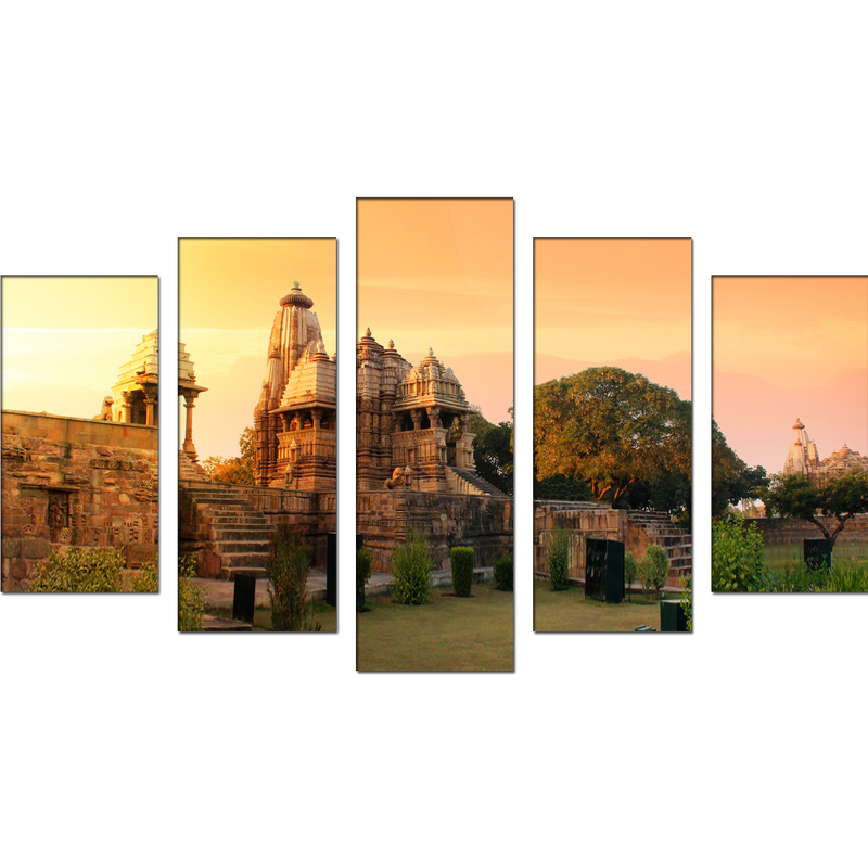 Khajuraho Temple Canvas Wall Painting- With 5 Frames