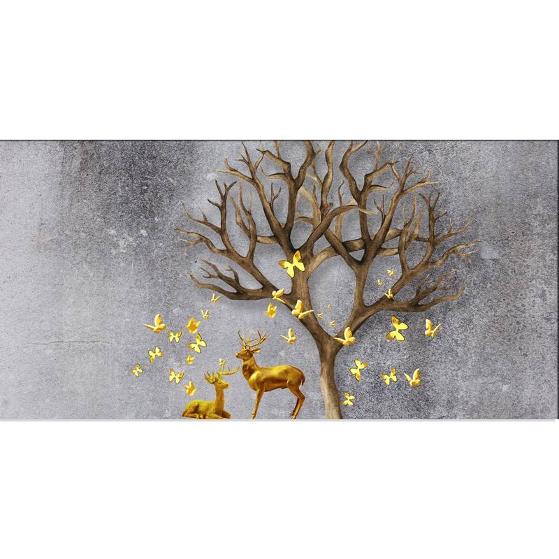 Deer With Beautiful Butterfly Canvas Wall Painting