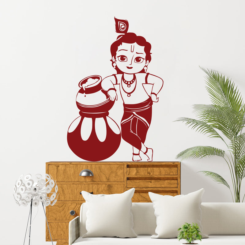 Bal Krishna Premium Quality Wall Sticker in Brown Color