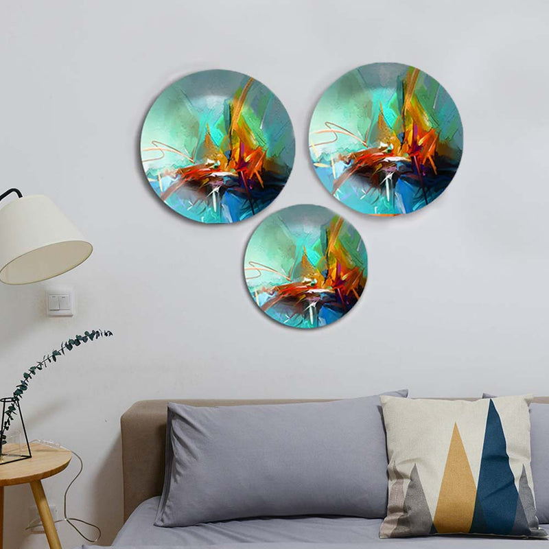 Contemporary Semi Abstract Wall Plates Painting Set of Three