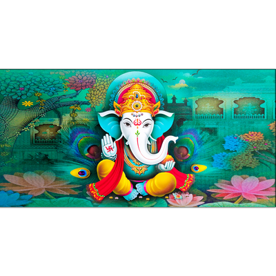 Blue Background Ganesha Canvas Wall Painting