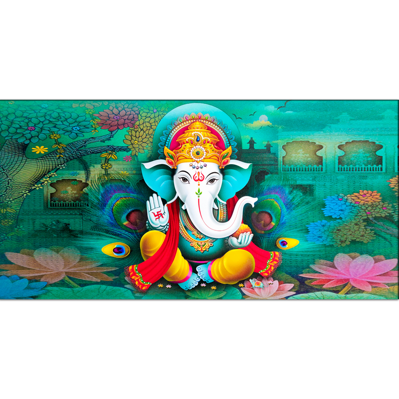 Blue Background Ganesha Canvas Wall Painting