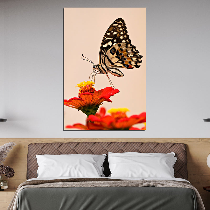 Butterfly Sitting On Flower Print Canvas Wall Painting