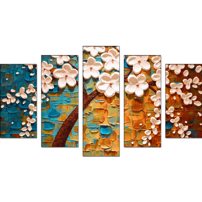 3-D Flower Abstract Wood Framed Canvas Wall Painting- With 5 Frames