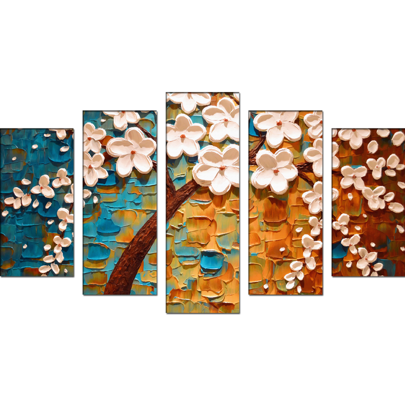 3-D Flower Abstract Wood Framed Canvas Wall Painting- With 5 Frames