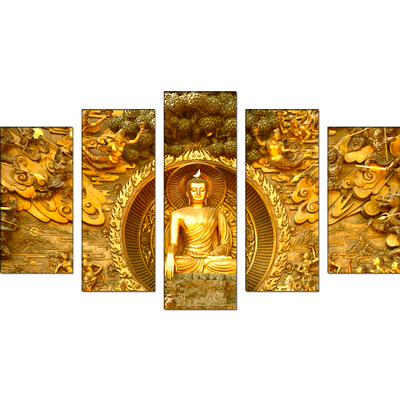 Golden Buddha Canvas Wall Painting - With 5 Frames