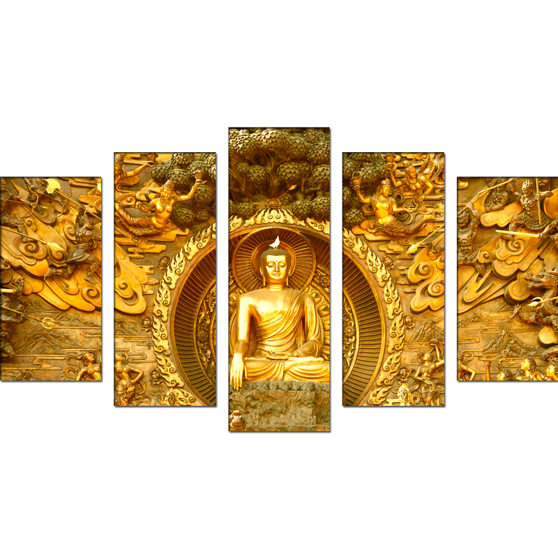Golden Buddha Canvas Wall Painting - With 5 Frames