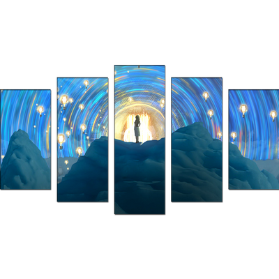 Girl On Mountain Canvas Wall Painting- With 5 Frames