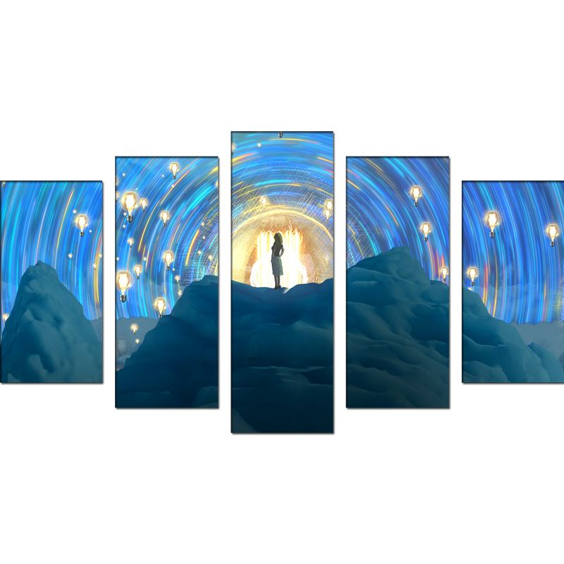 Girl On Mountain Canvas Wall Painting- With 5 Frames