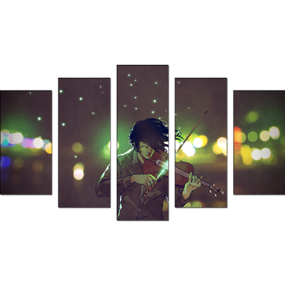 Man Playing Violin Canvas Wall Painting- With 5 Frames