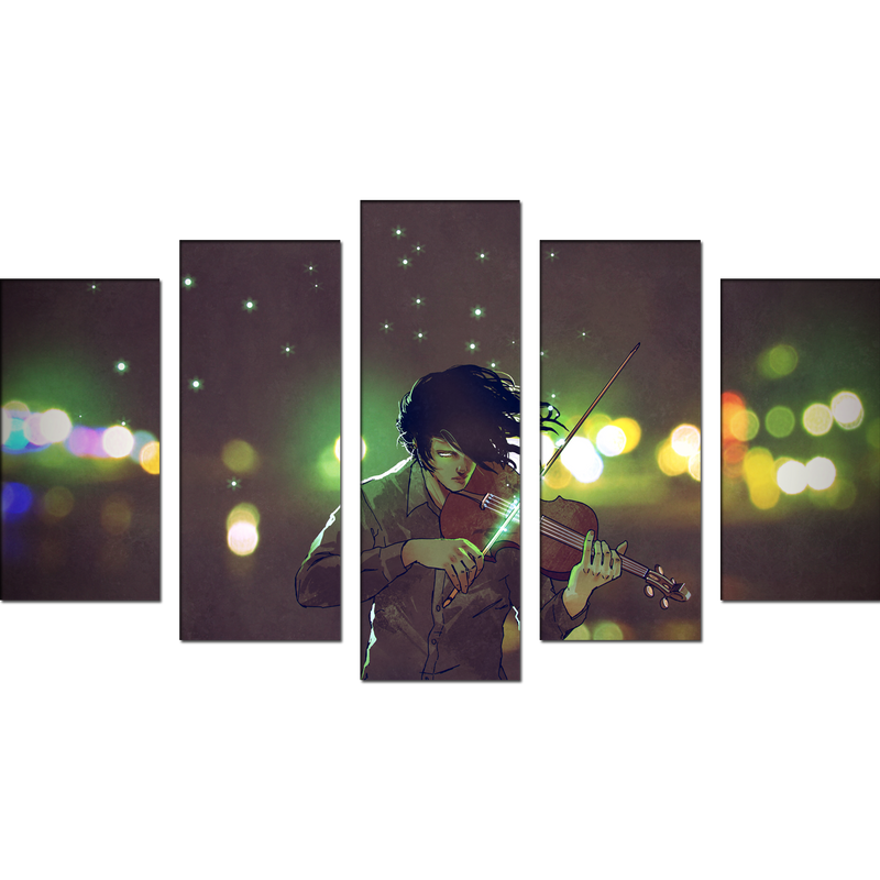Man Playing Violin Canvas Wall Painting- With 5 Frames