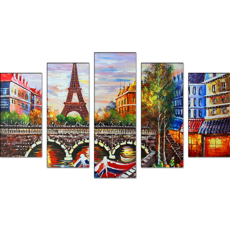 Eiffel Tower Sea View Canvas Wall Painting- With 5 Frames