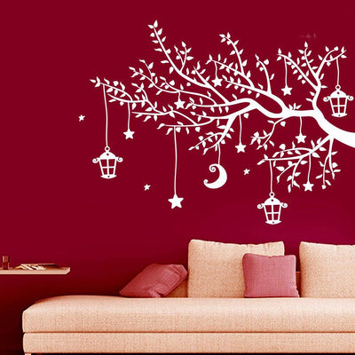 Moon and Stars Tree Wall Sticker Right to Left (Multicolour)
