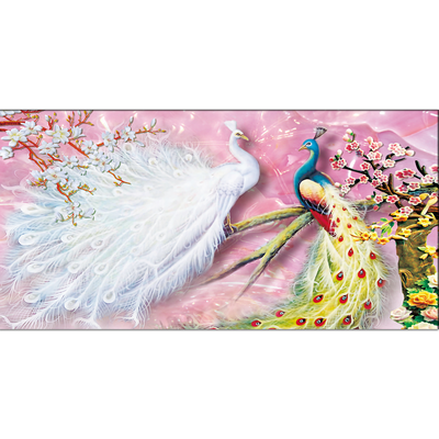 Beautiful White & Colored Peacock Canvas Wall Painting