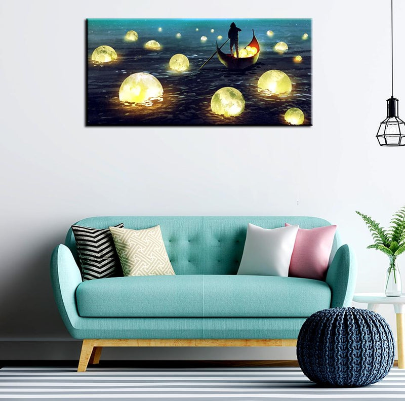 Moon Ball In Boat Canvas Wall Painting