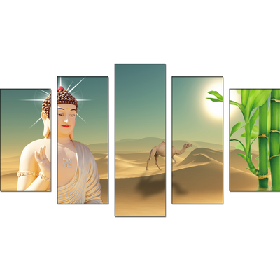 God Buddha Canvas Wall Painting- With 5 Frames