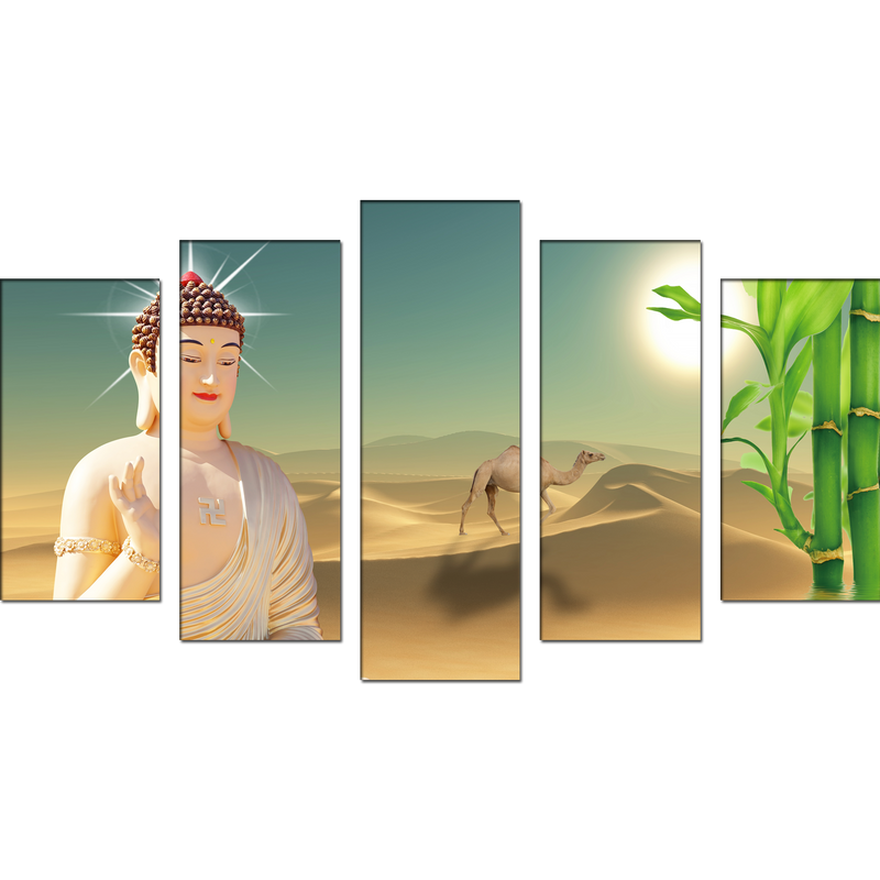 God Buddha Canvas Wall Painting- With 5 Frames