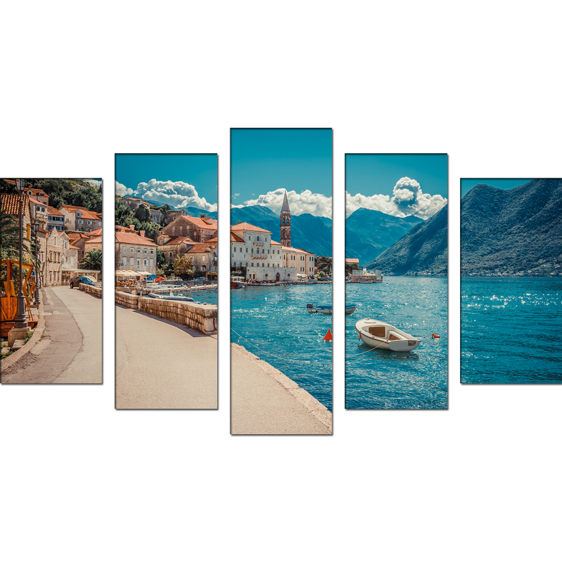 Boats in Sunny Day Canvas Wall Painting- With 5 Frames