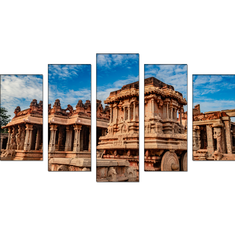 Hampi Stone Temple Canvas Wall Painting- With 5 Frames