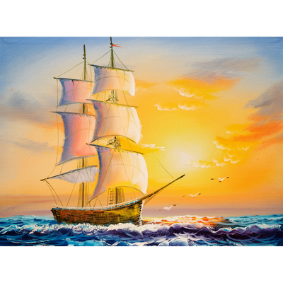 Boat at Sunset Digitally Printed Wallpaper