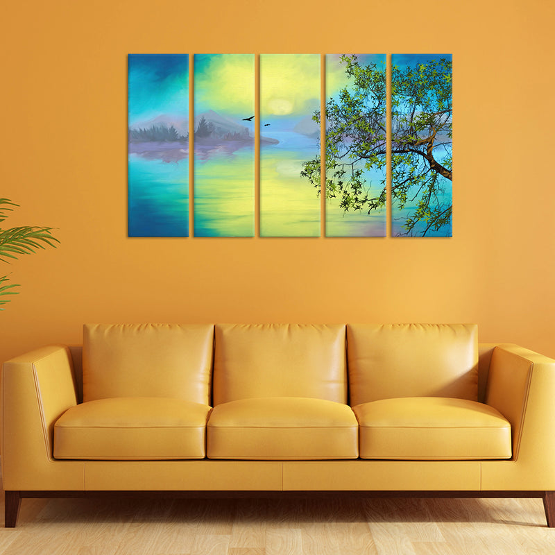 Artistic Nature Scenery Canvas Wall Painting - With 5 Panel