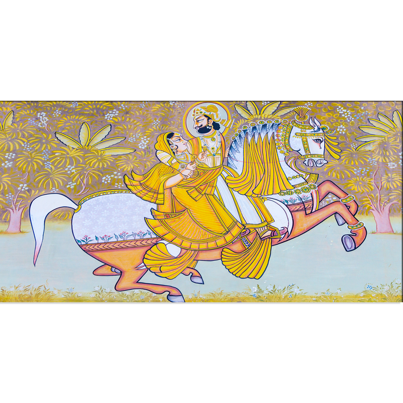 King and Queen Riding Horse Canvas Wall Painting