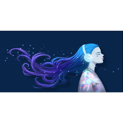 Girl With Headphones Canvas Wall Painting